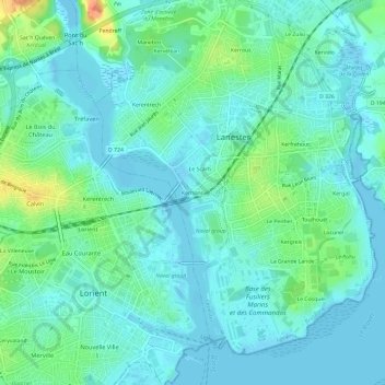 Mapa topográfico Kerhono, altitude, relevo