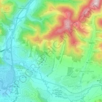 Mapa topográfico Alzuza, altitude, relevo