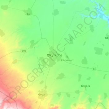 Mapa topográfico Robe, altitude, relevo