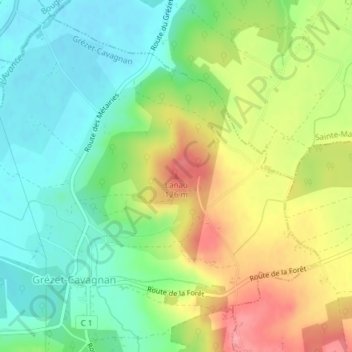 Mapa topográfico Lanau, altitude, relevo