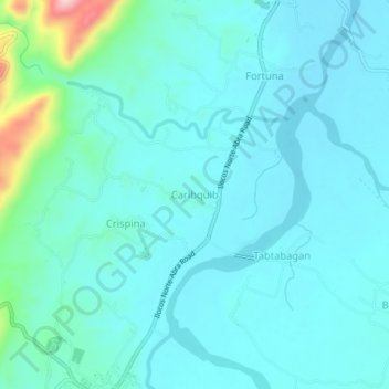 Mapa topográfico Caribquib, altitude, relevo