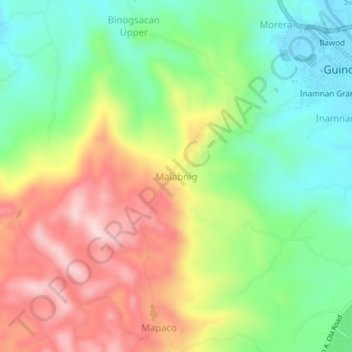 Mapa topográfico Malabnig, altitude, relevo