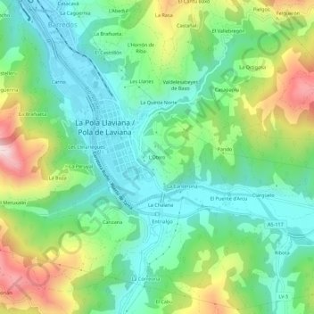 Mapa topográfico L'Otero, altitude, relevo