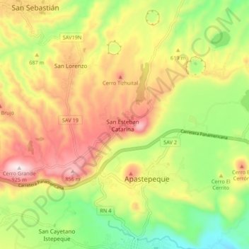 Mapa topográfico San Esteban Catarina, altitude, relevo