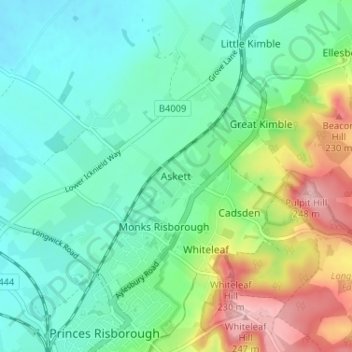 Mapa topográfico Askett, altitude, relevo