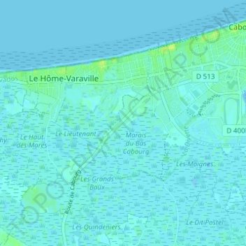 Mapa topográfico Bas Cabourg, altitude, relevo