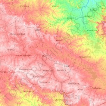 Mapa topográfico Bidar, altitude, relevo