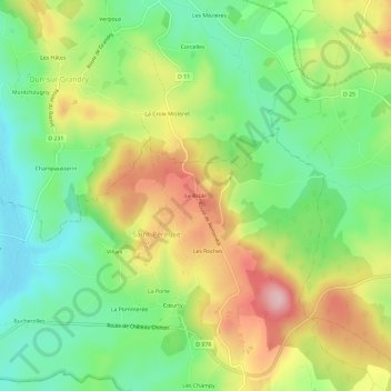Mapa topográfico Le Brûlé, altitude, relevo