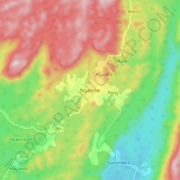 Mapa topográfico Ngambe, altitude, relevo