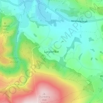 Mapa topográfico Luccombe, altitude, relevo