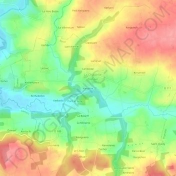 Mapa topográfico Kerjosse, altitude, relevo