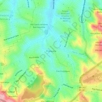 Mapa topográfico Primavera, altitude, relevo