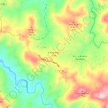 Mapa topográfico Sector Palo Seco, altitude, relevo