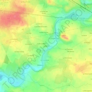 Mapa topográfico La Terrie, altitude, relevo