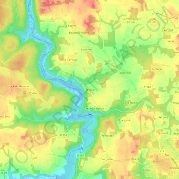 Mapa topográfico Kerulo, altitude, relevo