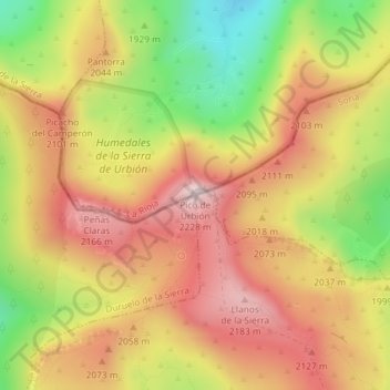 Mapa topográfico Urbión, altitude, relevo