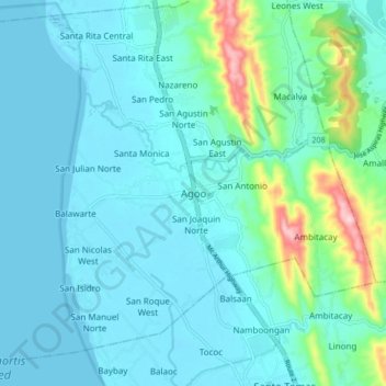 Mapa topográfico Agoo, altitude, relevo