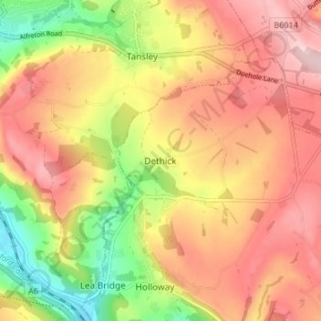 Mapa topográfico Dethick, altitude, relevo