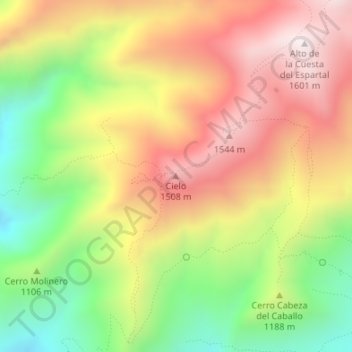 Mapa topográfico El Cielo, altitude, relevo