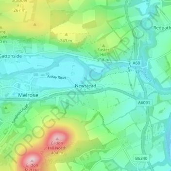 Mapa topográfico Newstead, altitude, relevo