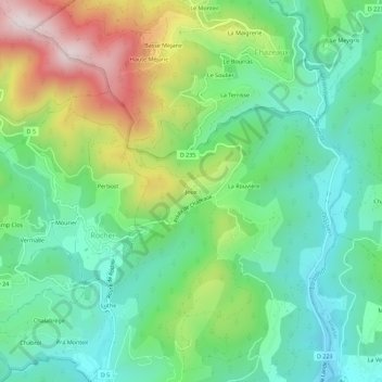 Mapa topográfico Joux, altitude, relevo