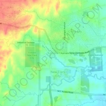 Mapa topográfico Kamatis, altitude, relevo