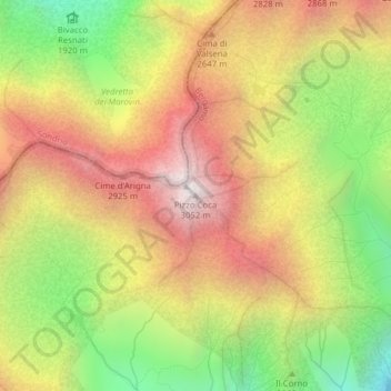 Mapa topográfico Pizzo Coca, altitude, relevo