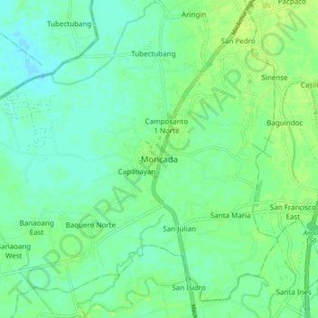 Mapa topográfico Moncada, altitude, relevo