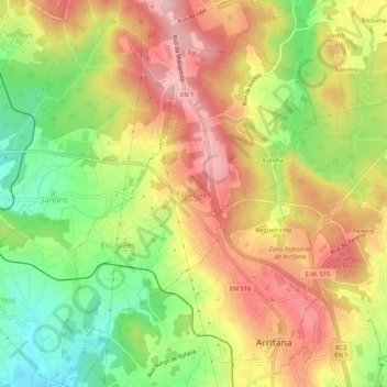 Mapa topográfico Escapães, altitude, relevo