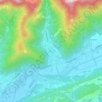 Mapa topográfico Tovena, altitude, relevo