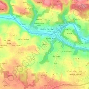 Mapa topográfico Kerdoret, altitude, relevo