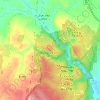 Mapa topográfico Serra de Ota, altitude, relevo
