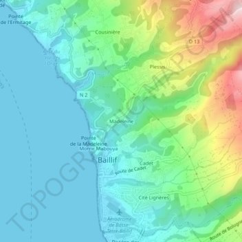 Mapa topográfico Madeleine, altitude, relevo