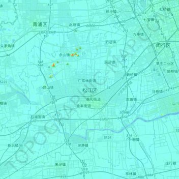 Mapa topográfico 松江区, altitude, relevo