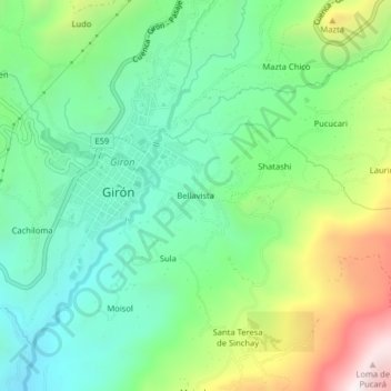 Mapa topográfico Bellavista, altitude, relevo