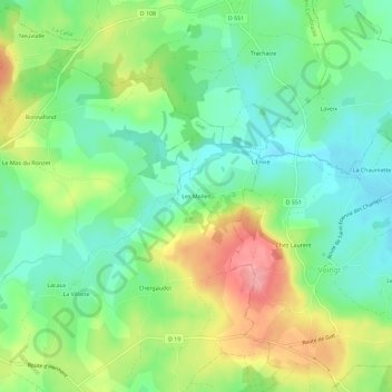 Mapa topográfico Les Molles, altitude, relevo