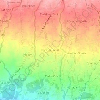 Mapa topográfico Pook ni Banal, altitude, relevo