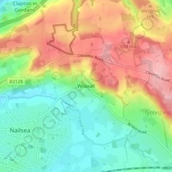 Mapa topográfico Wraxall, altitude, relevo