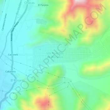 Mapa topográfico Los Huertos de Río Seco, altitude, relevo