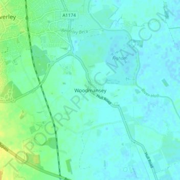 Mapa topográfico Woodmansey, altitude, relevo