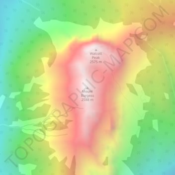 Mapa topográfico Mount Burgess, altitude, relevo