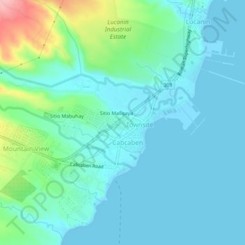 Mapa topográfico Topsite A & B, altitude, relevo