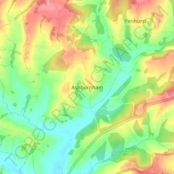 Mapa topográfico Ashburnham, altitude, relevo