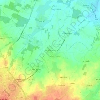 Mapa topográfico Grand Poissevin, altitude, relevo