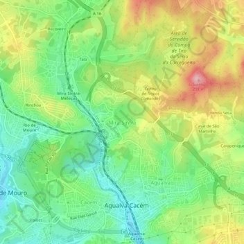 Mapa topográfico Mira-Sintra, altitude, relevo