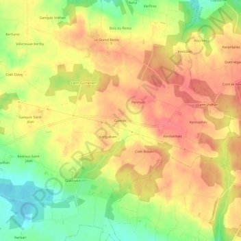 Mapa topográfico Gonnec, altitude, relevo