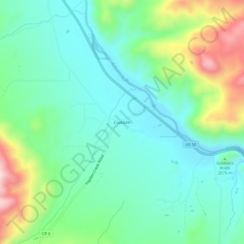 Mapa topográfico Coaldale, altitude, relevo