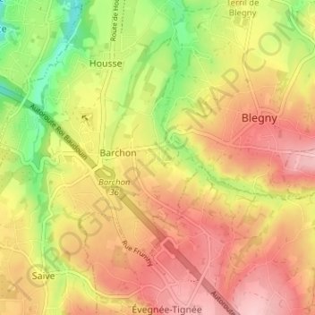 Mapa topográfico Aux Communes, altitude, relevo