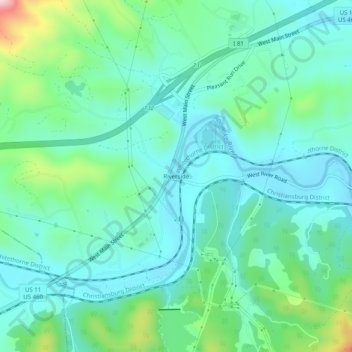 Mapa topográfico Riverside, altitude, relevo