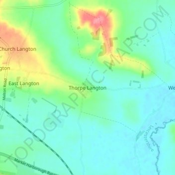 Mapa topográfico Thorpe Langton, altitude, relevo
